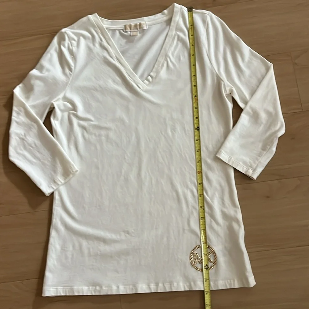 MICHAEL KORS CREAM 3/4SLEEN V-NECK TOP COTTON SPANDEX BLEND LIGHTWEIGHT MEDIUM